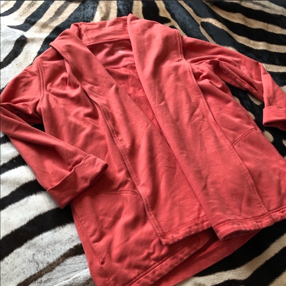 Lands End Coral Open Long Cardigan